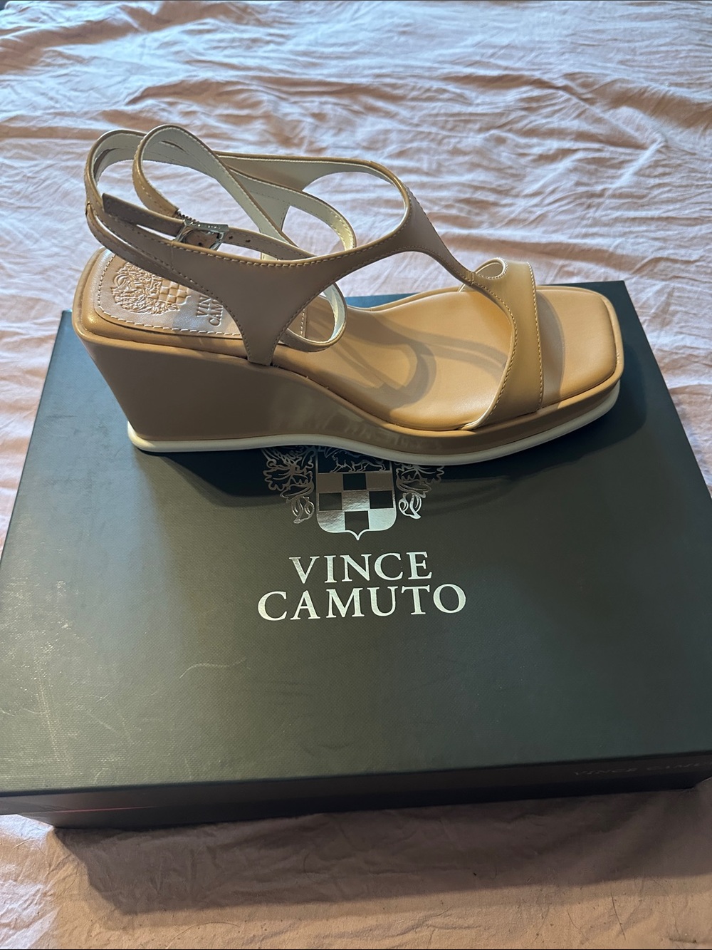 Vince Camuto Neutral Tan Wedge Sandals
